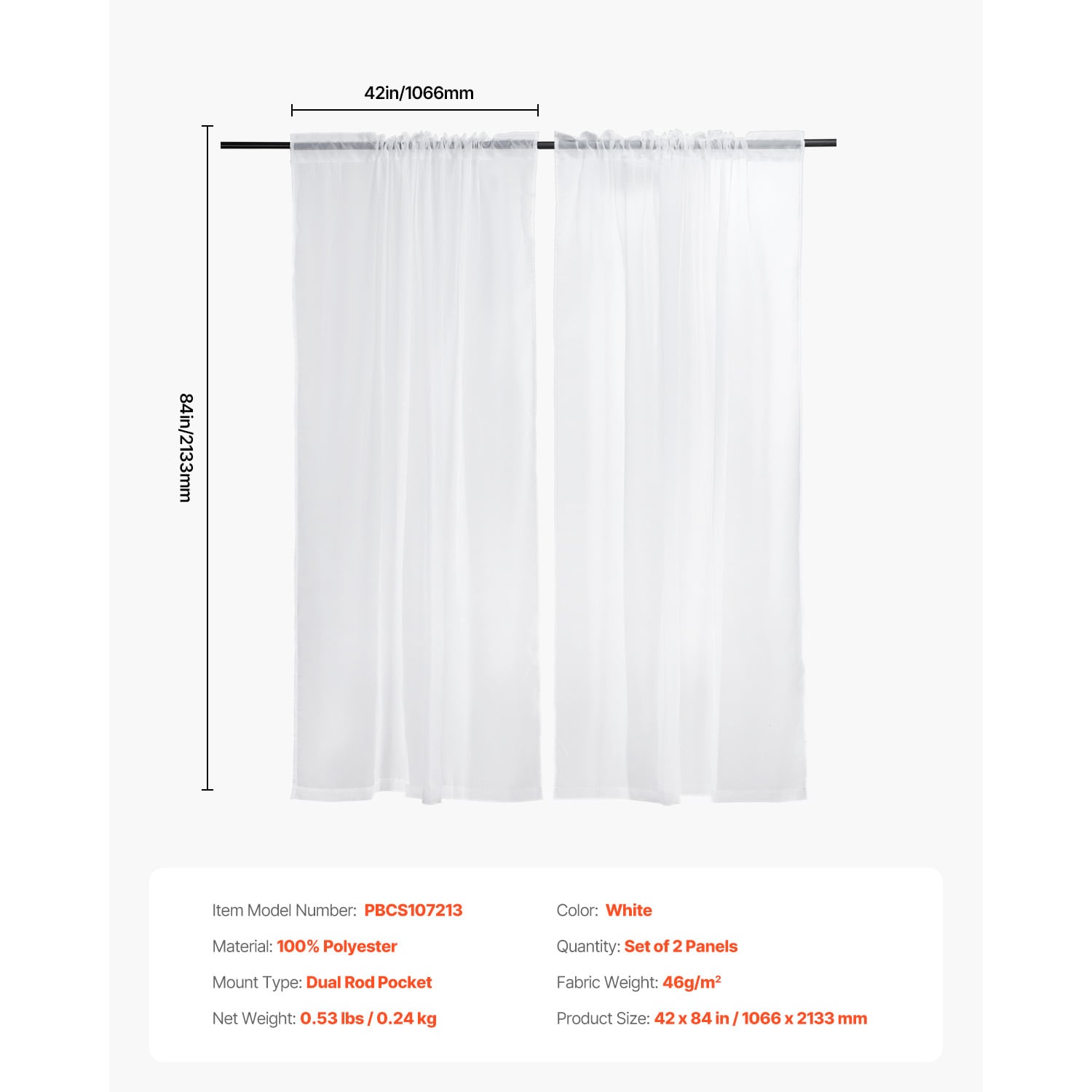 Sheer Window Curtains - Lightweight Polyester Drapes With Rod Pocket_voghion.com